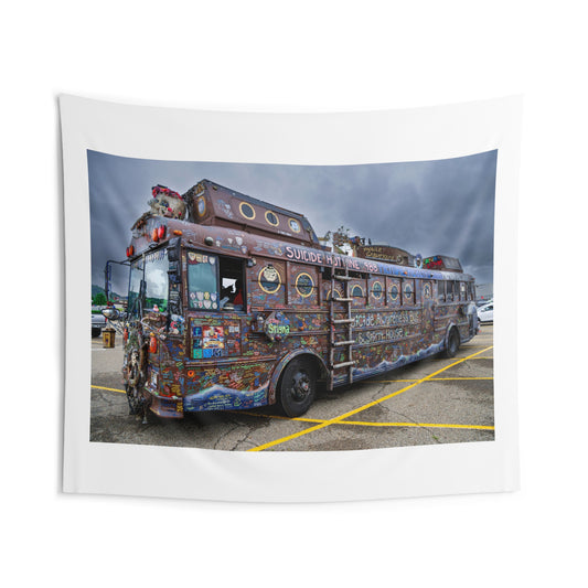The Suicide Bus Awareness Indoor Wall Tapestry, Vintage Bus Art